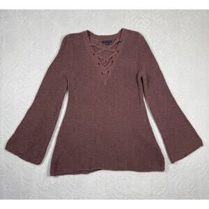 American Eagle Outfitters Knit Women's L Mauve V-Neck Sweater Bell Sleeve Purple